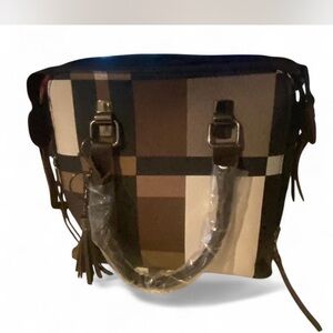 Brown and Black Hobo Bag with Leather Accents